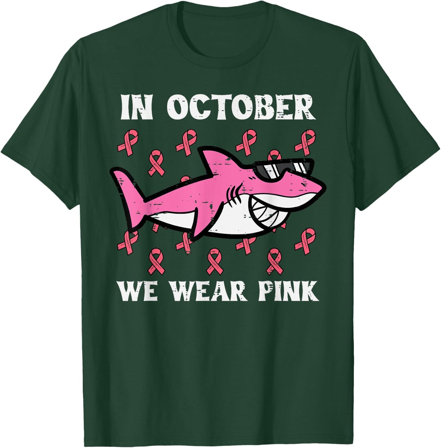October We Wear Pink Shark Breast Cancer Awareness Boys Kids T-Shirt - T-Shirt | Forest