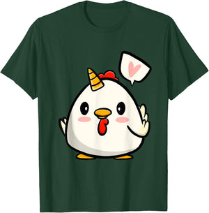 Funny Chicken Unicorn Lover Illustration Farmer T-Shirt - T-Shirt | Forest