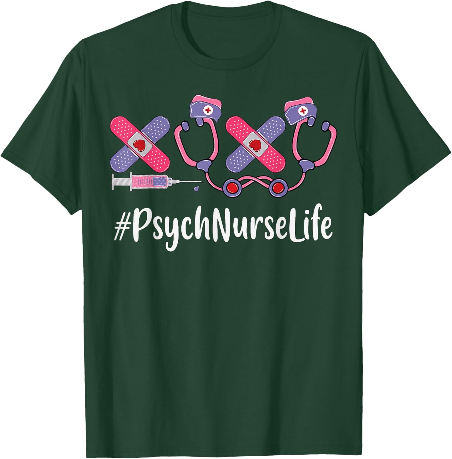 Psych Nurse Valentines Day Women Stethoscope Appreciation T-Shirt - T-Shirt | Forest