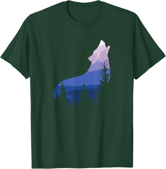 Wolf Silhouette Forest Mountain T-Shirt - T-Shirt | Forest