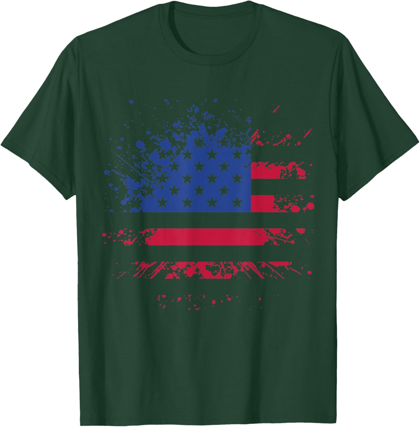 Abstract Patriotic American Flag Grunge Splatter Graphic Women Kids Men T-Shirt - T-Shirt | Forest