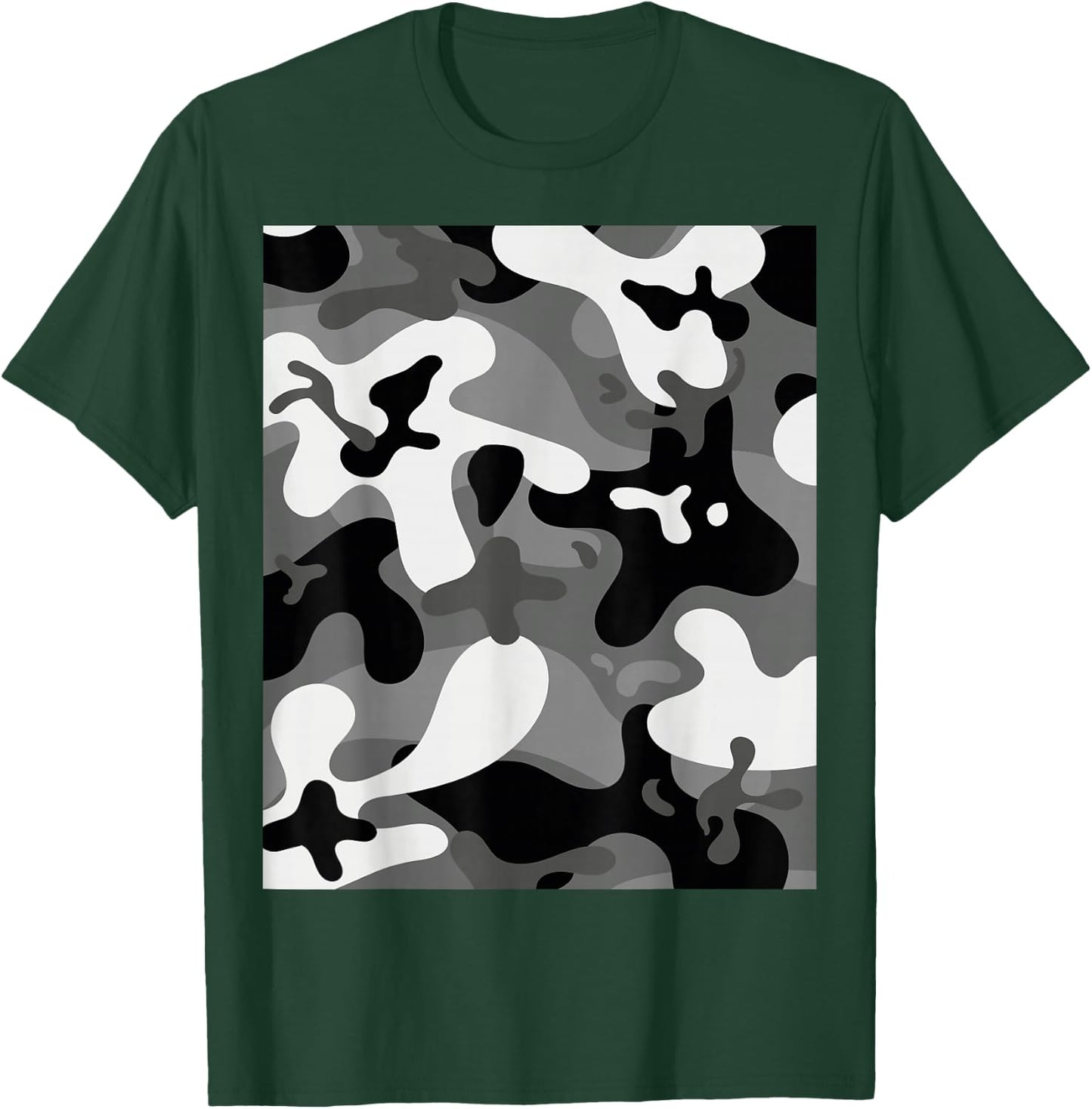 Grey Black White Camouflage Army Military Soldier Camouflage T-Shirt - T-Shirt | Forest