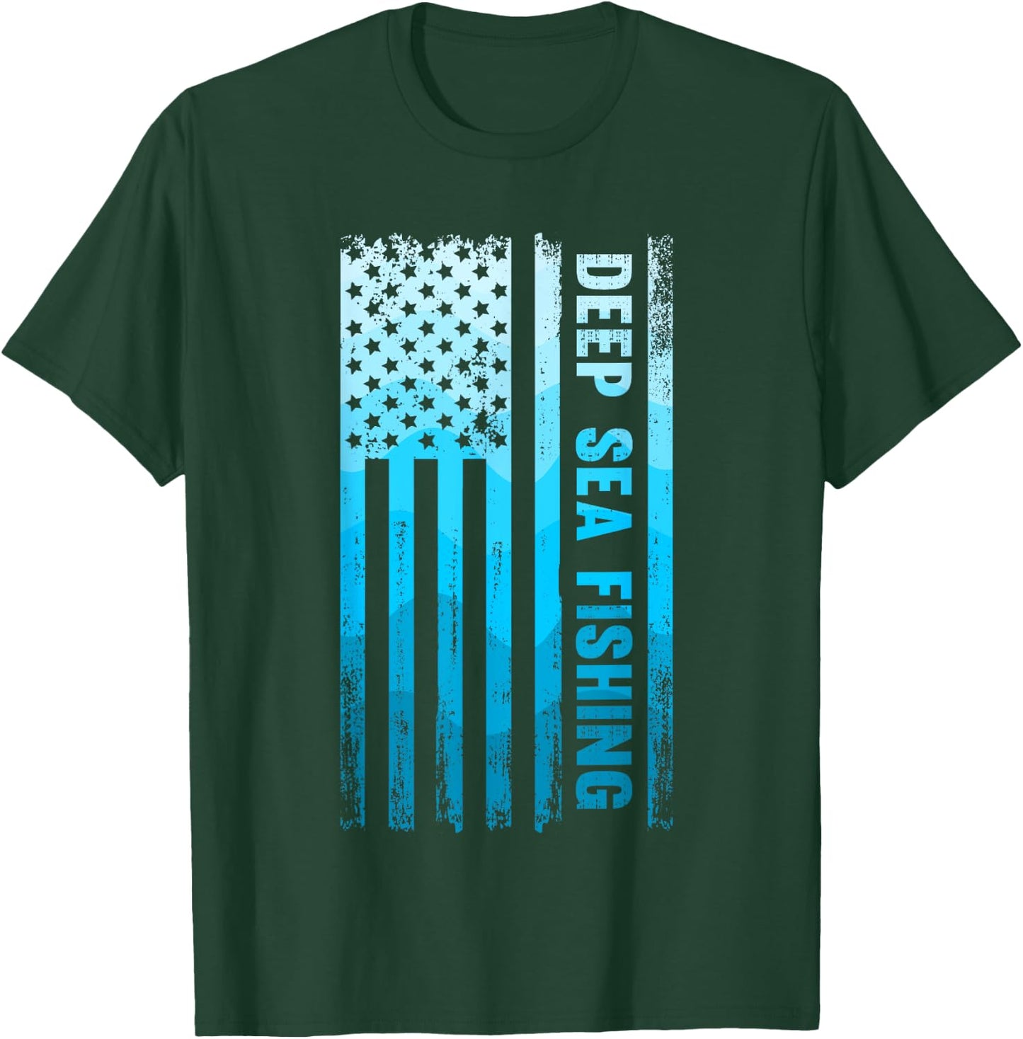 Deep Sea Fishing USA Flag Deep Sea Fishing Rod Man Saltwater T-Shirt - T-Shirt | Forest