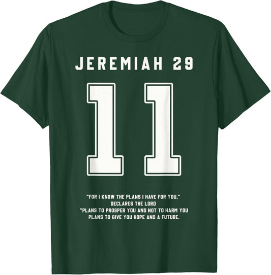 Jeremiah 29:11 Bible Verse Team Sports Jersey Christian T-Shirt - T-Shirt | Forest