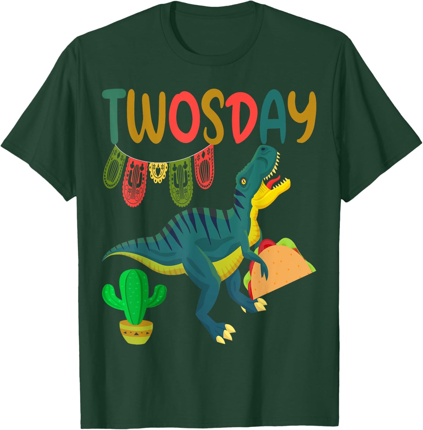 Taco Twosday Toddler Dinosaur 2nd Birthday Cinco De Mayo T-Shirt - T-Shirt | Forest