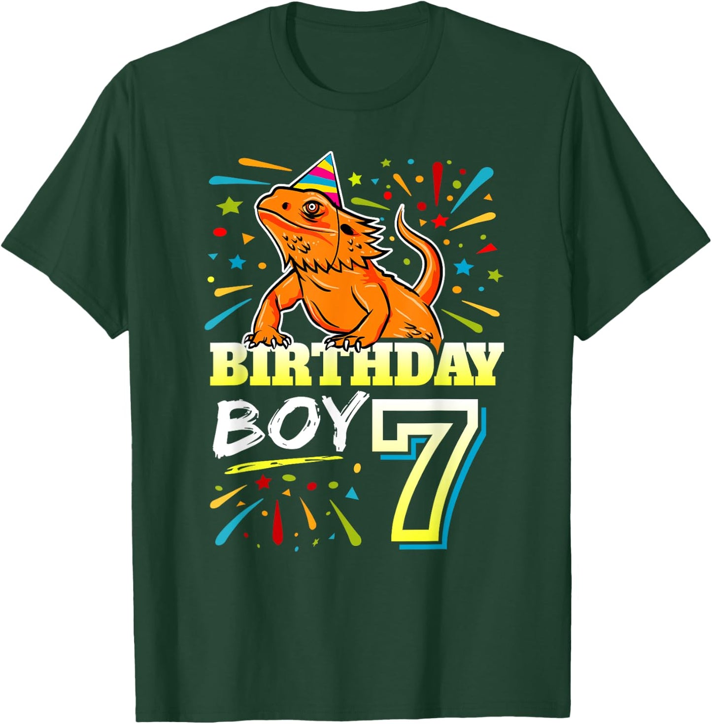 Bearded Dragon Lizard Kids 7th Birthday - 7 Year Old Boy T-Shirt - T-Shirt | Forest