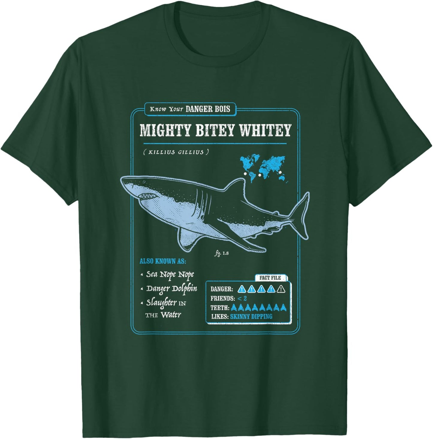 Know Your Mighty Bitey Whitey (AKA Great White Shark) T-Shirt - T-Shirt | Forest