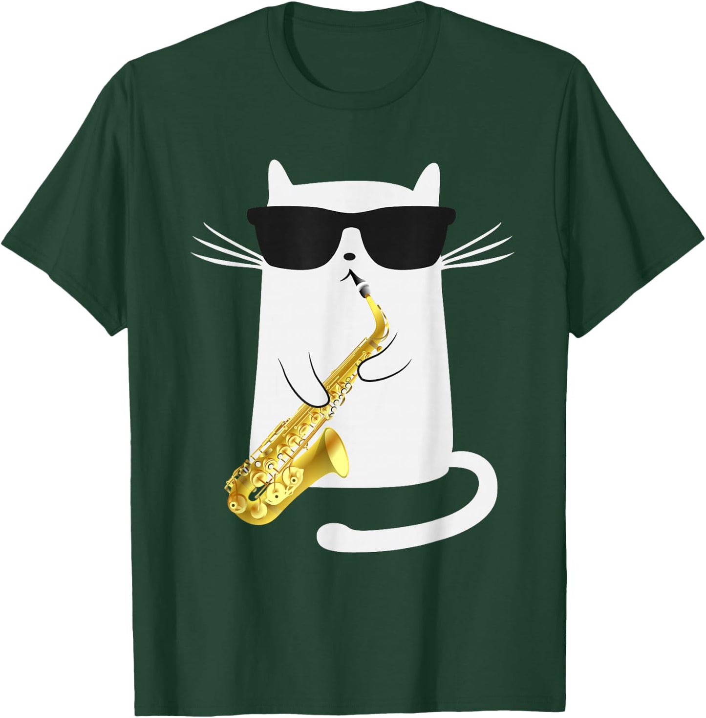 Funny Cat Wearing Sunglasses Playing Saxophone Gift T-Shirt - T-Shirt | Forest