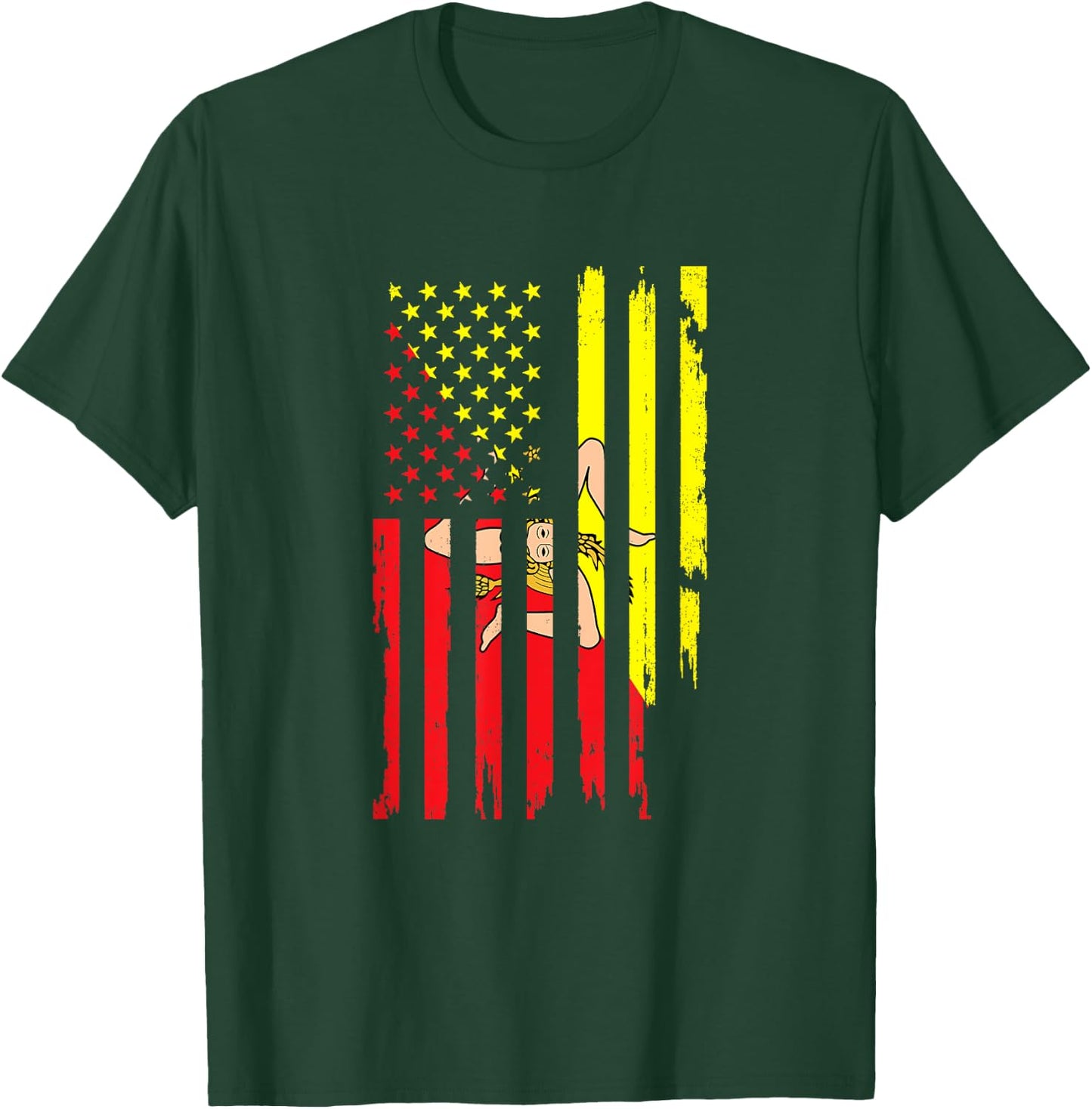 Sicilian American Flag of Sicily USA Sicilian Heritage Flag Women Kids Men T-Shirt - T-Shirt | Forest