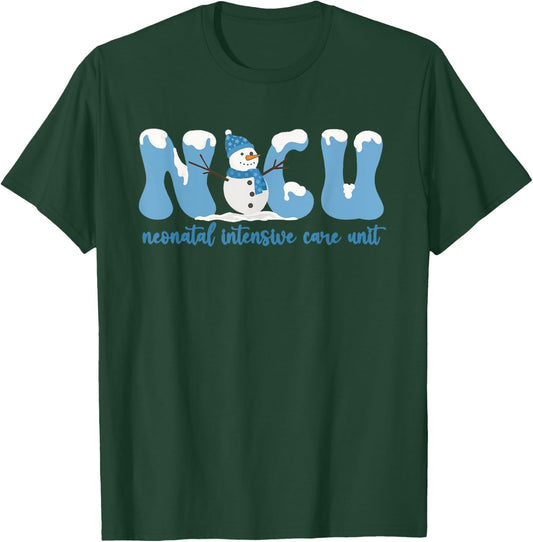 Winter NICU Nurse Xmas Snowman Neonatal Intensive Care Unit T-Shirt - T-Shirt | Forest