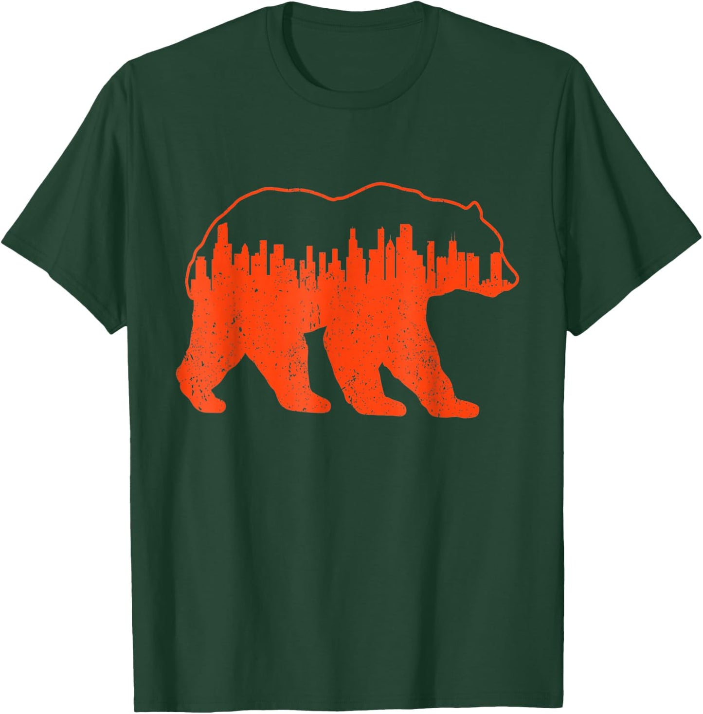 Vintage Downtown Chicago City Skyline Walking-Bear Novelty T-Shirt - T-Shirt | Forest
