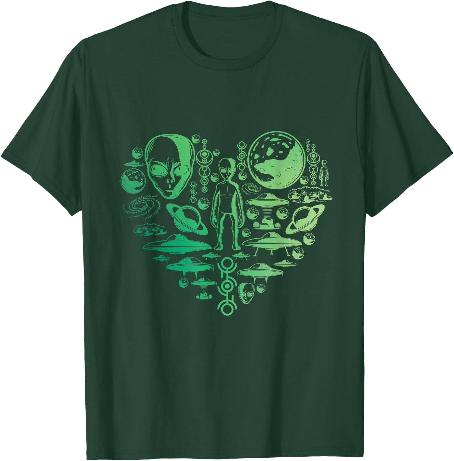 Aliens UFO Enthusiast lovers heart men women kids Abduction T-Shirt - T-Shirt | Forest