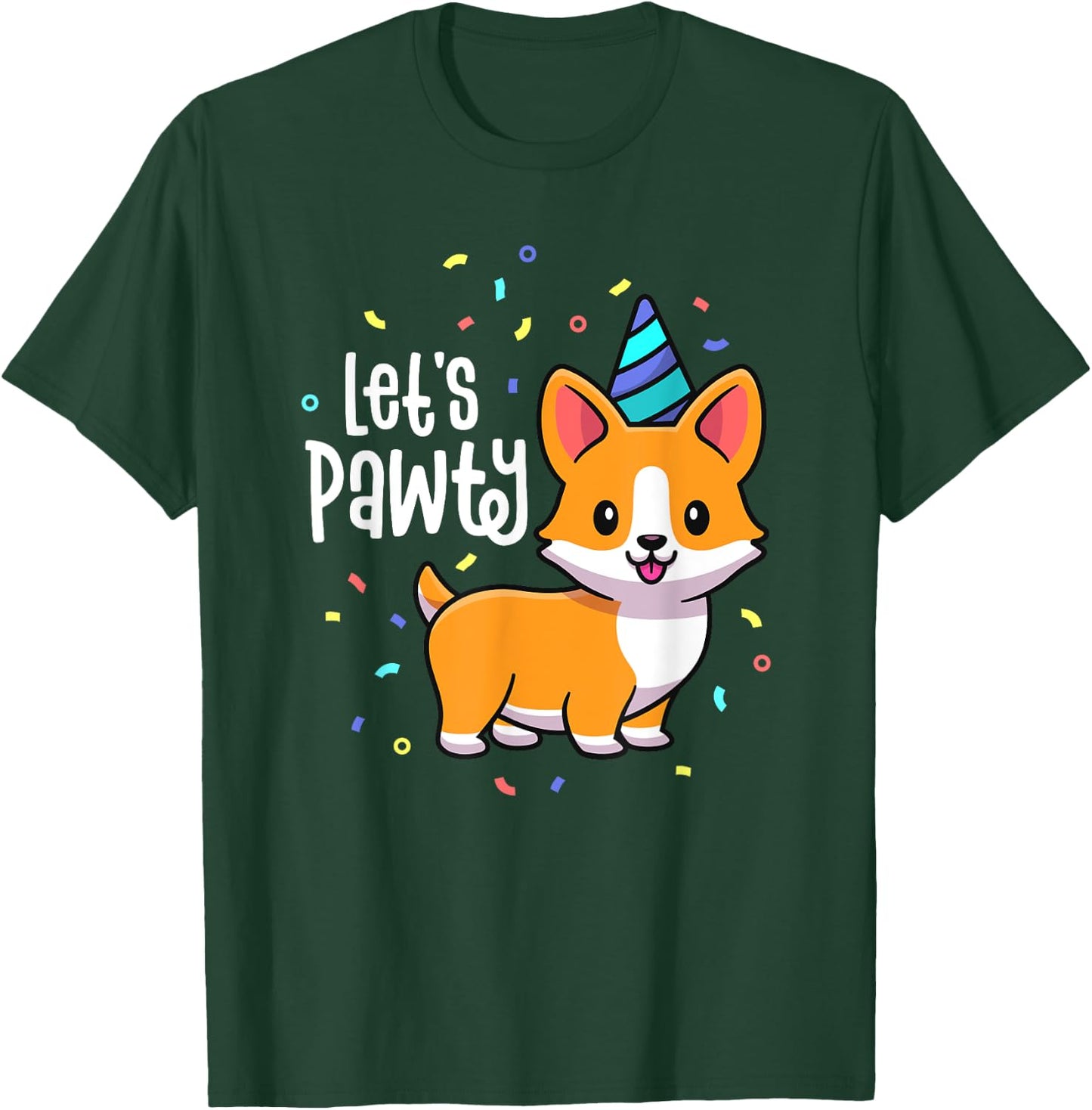 Lets Pawty Birthday Corgi Outfit Kid Dog Themed Party T-Shirt - T-Shirt | Forest