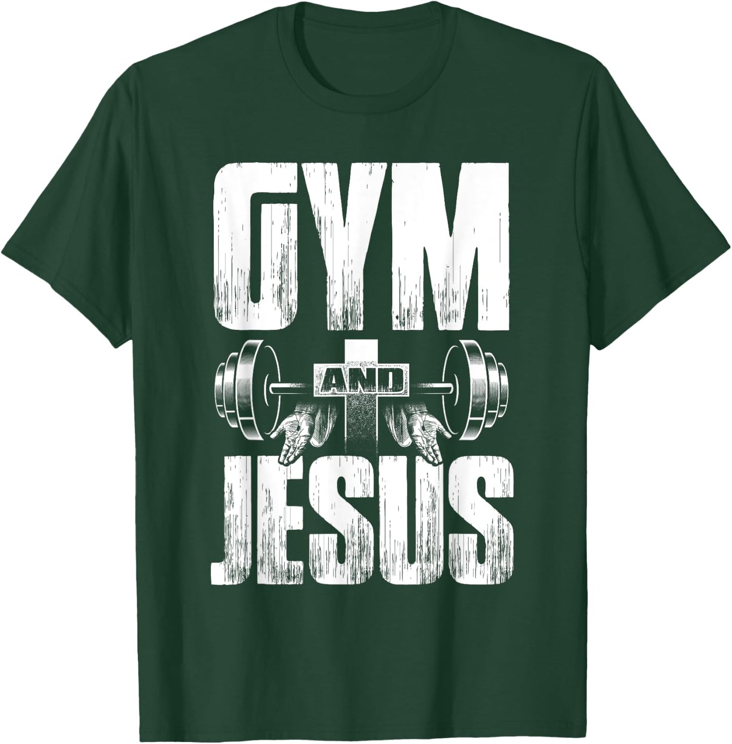 Fitness Fanatic By Pemissa Religious Workout Gym Jesus Barbell Lifting Weights Black Modern Letter Print T-Shirt - T-Shirt | Forest