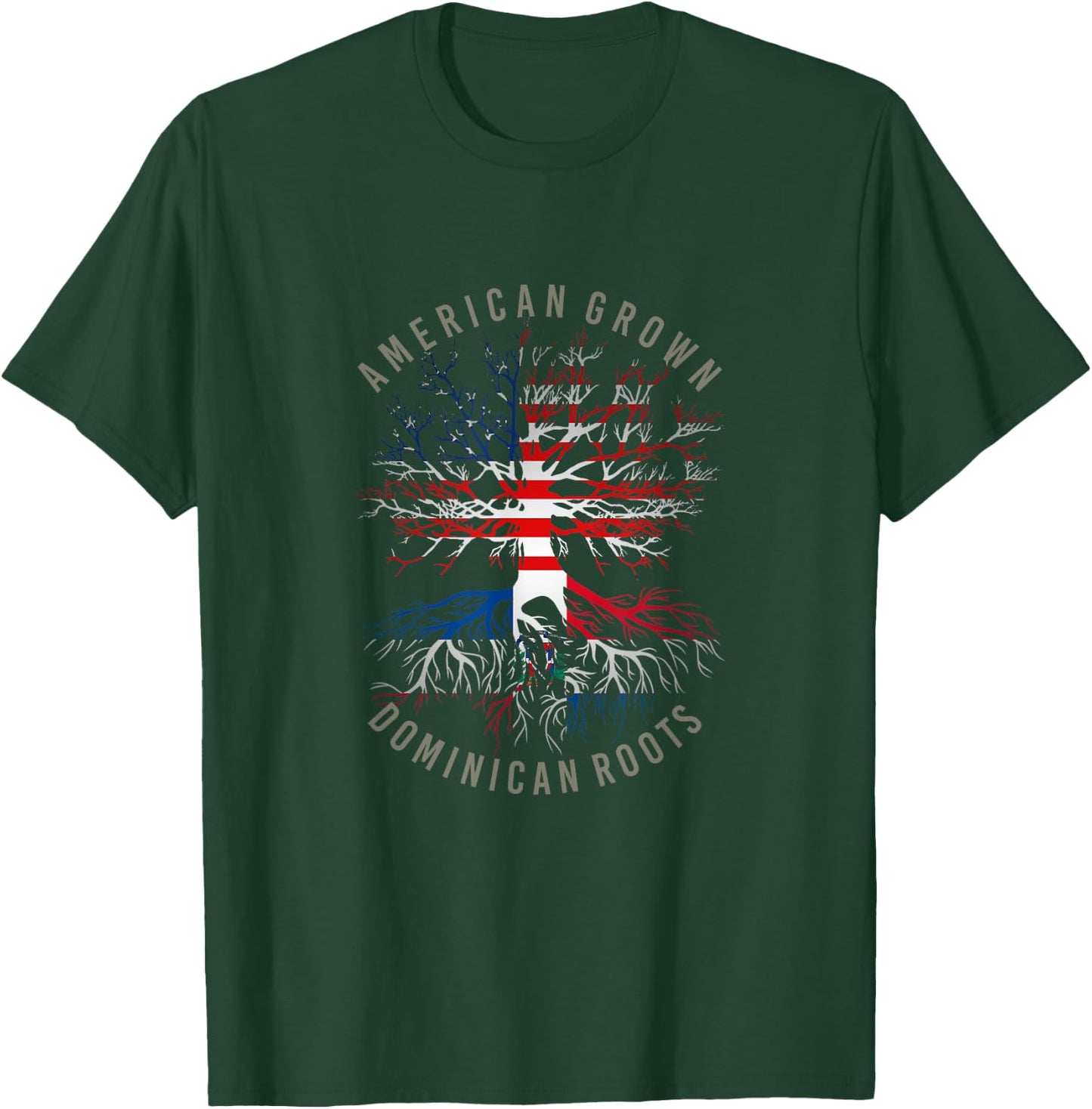 American Grown Dominican Roots USA Republic Flag Heritage T-Shirt - T-Shirt | Forest