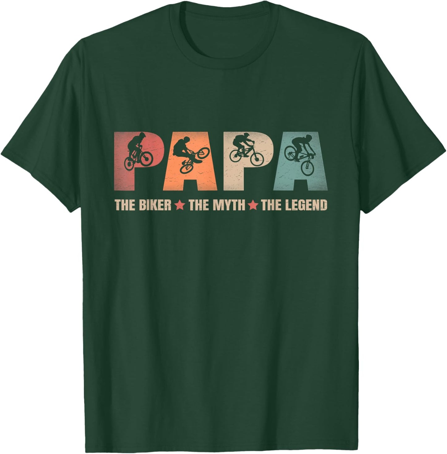 Papa Biker Myth Legend Bicycle Biking Cycling Dad Gift T-Shirt - T-Shirt | Forest
