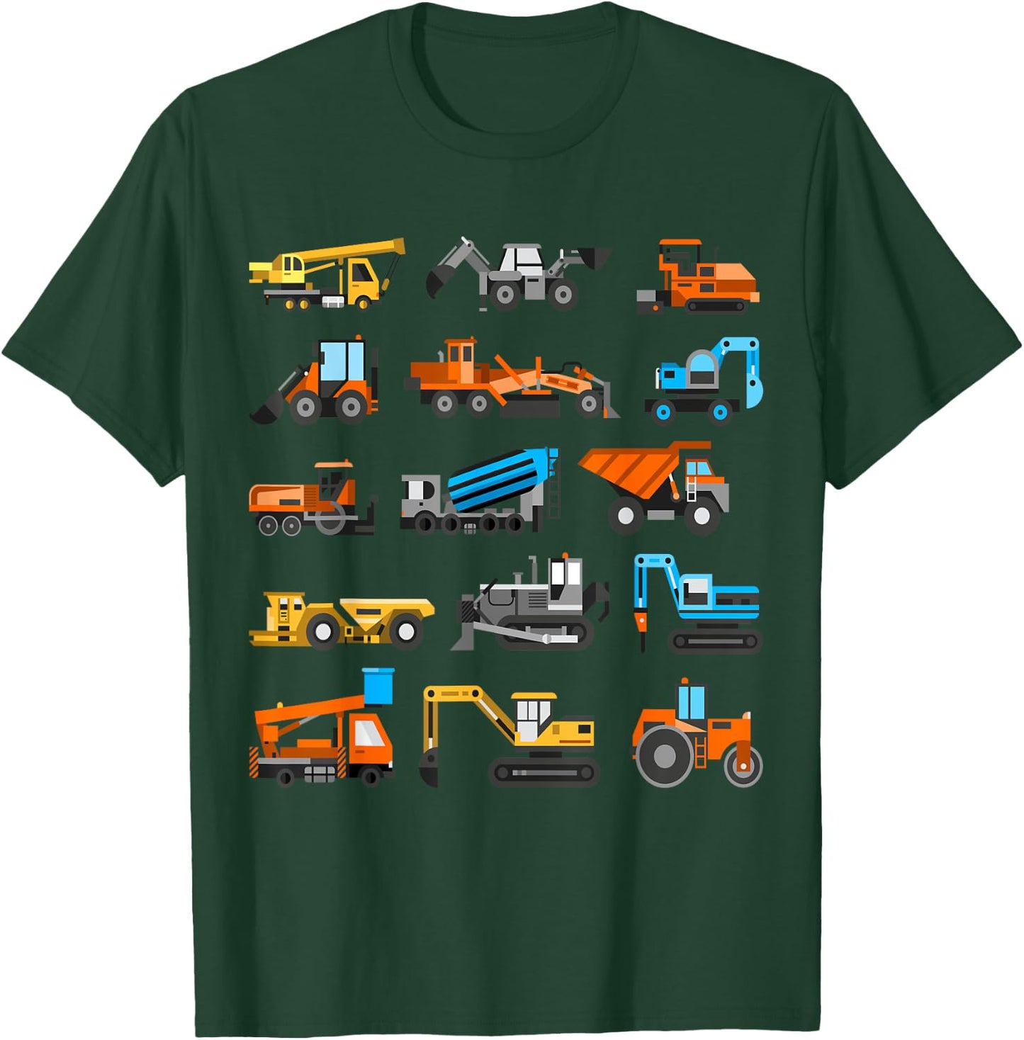 Kids Cute Construction Vehicles Excavator Boys Toddlers T-Shirt - T-Shirt | Forest
