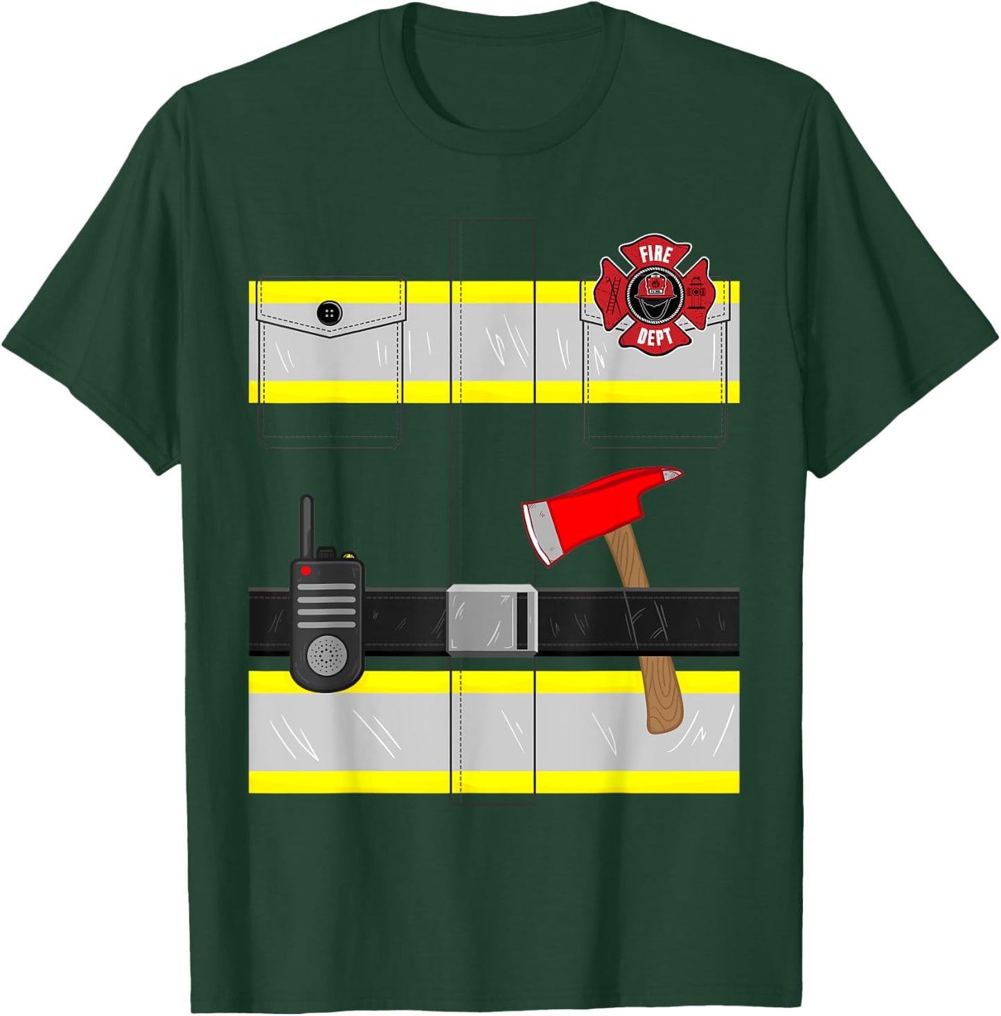 Kids Fireman Costume Gift Firefighter Costume Halloween T-Shirt - T-Shirt | Forest