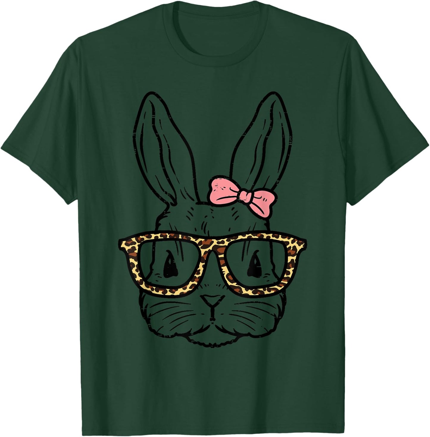 Rabbit Bunny Wearing Leopard Glasses Cute Easter Girls Women T-Shirt - T-Shirt | Forest