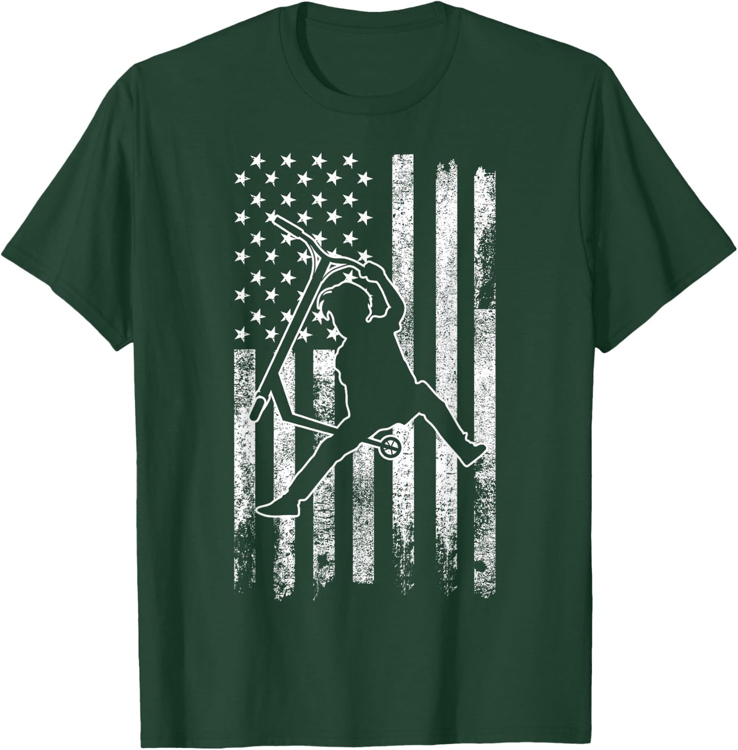 Scooter Stunt US Flag Retro Scooter Boys Kids T-Shirt - T-Shirt | Forest