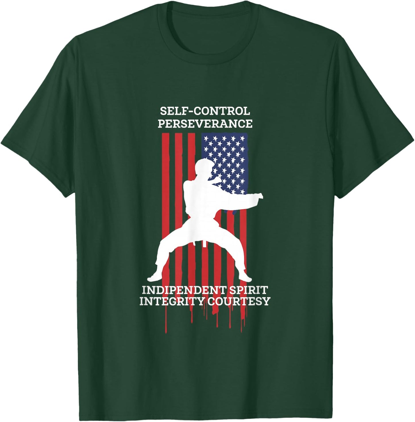 Taekwondo Tae Kwon Do Fighter USA Flag T-Shirt - T-Shirt | Forest
