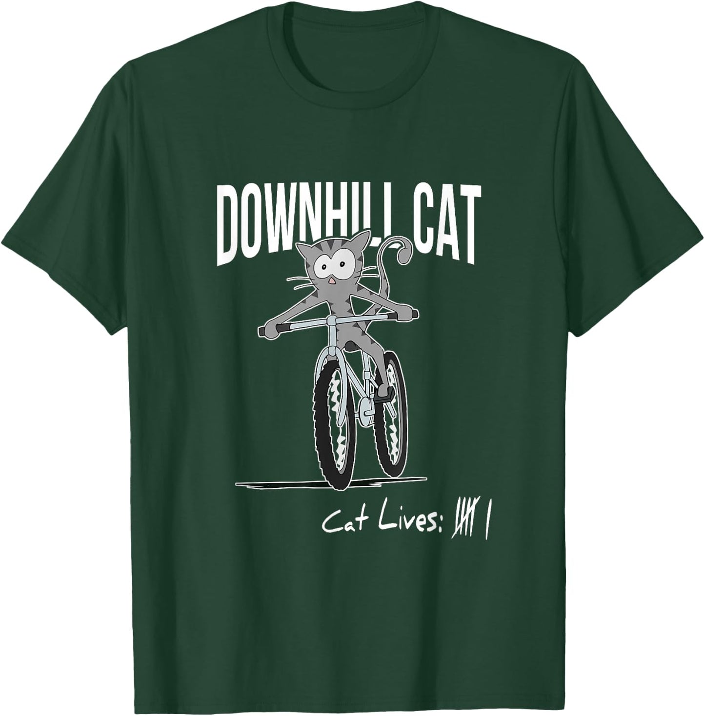Funny Counting Cat Lives Cyclist Downhill Cat MTB Biking T-Shirt - T-Shirt | Forest