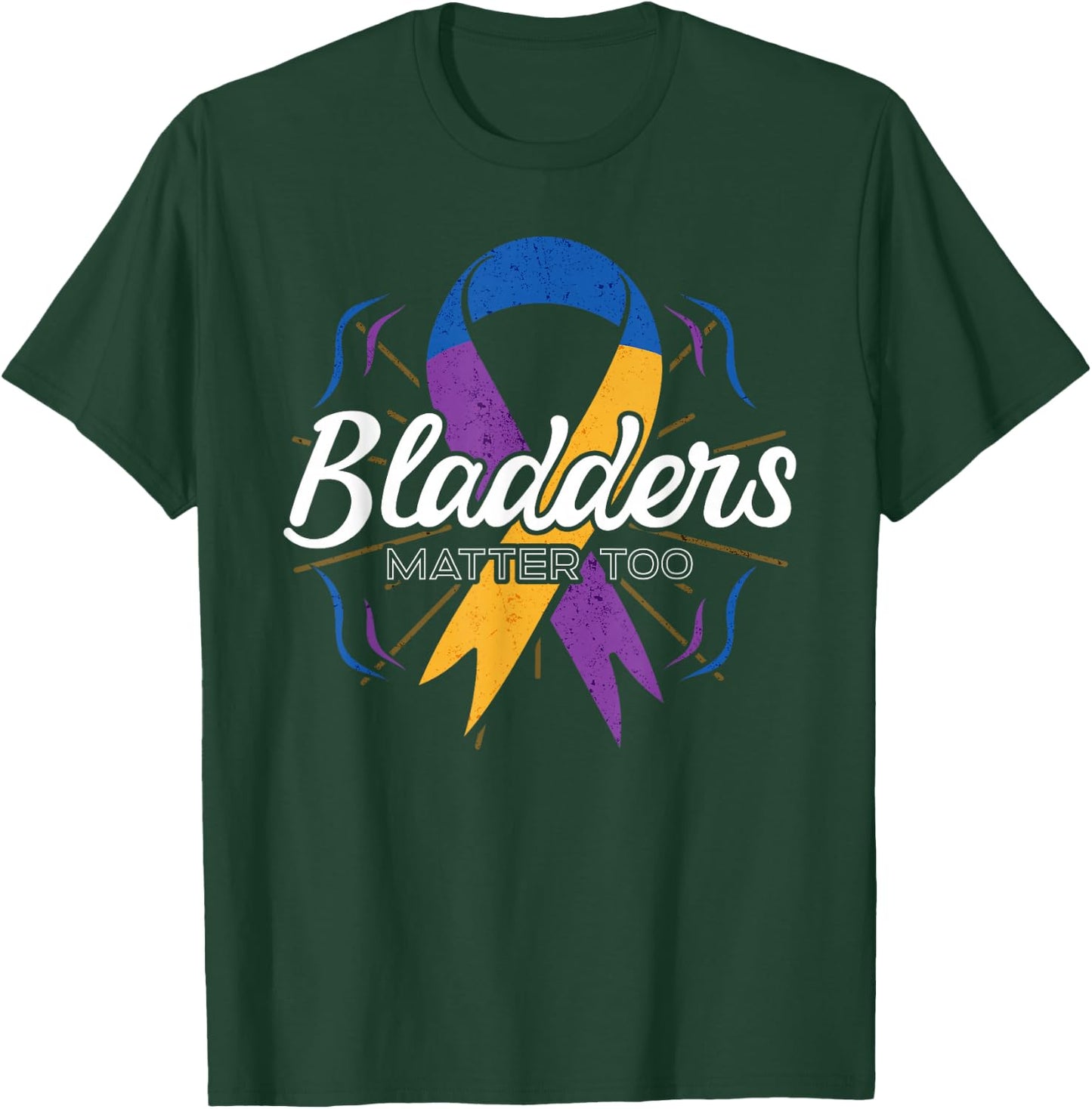 Bladder Cancer Awareness Purple Blue And Yellow Ribbon Gift T-Shirt - T-Shirt | Forest