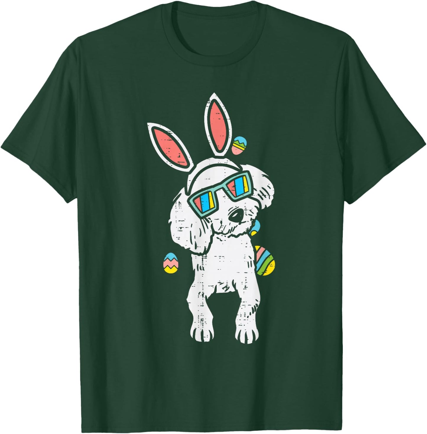 Poodle Bunny Ears Glasses Easter Eggs Cute Dog Owner Lover T-Shirt - T-Shirt | Forest