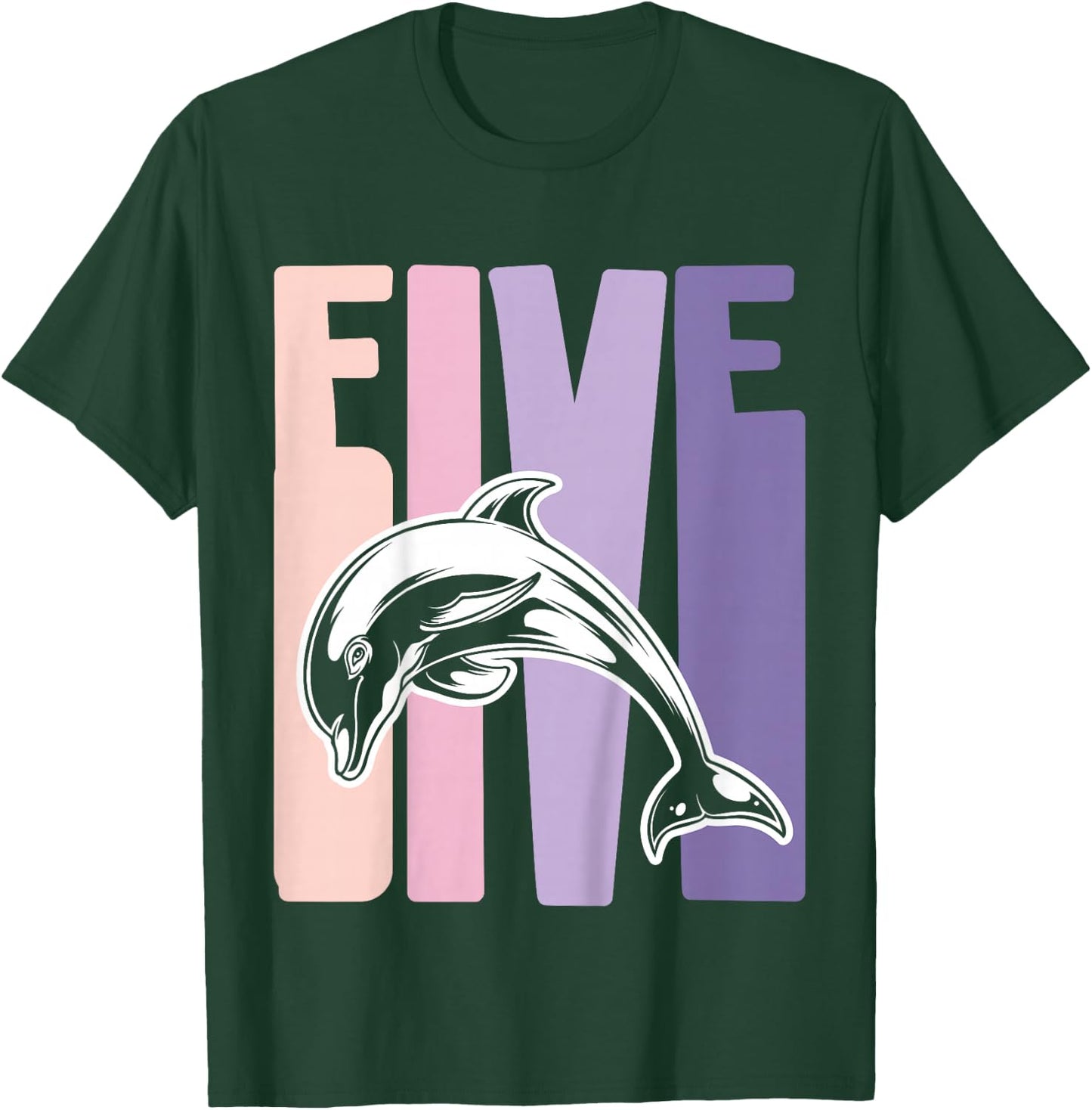 5th Birthday Gift Dolphin Fan 5 Years old Girl T-Shirt - T-Shirt | Forest