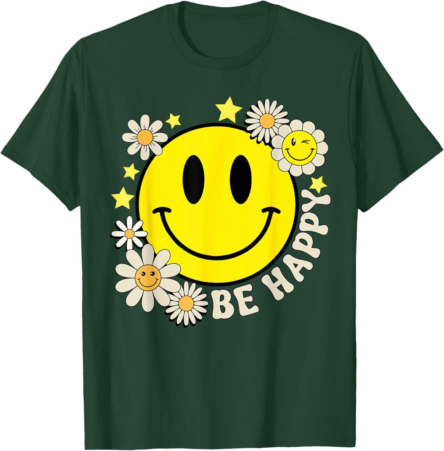 Cute Smile Face Flower Happy Face Flowers Heart Kids Girls T-Shirt - T-Shirt | Forest