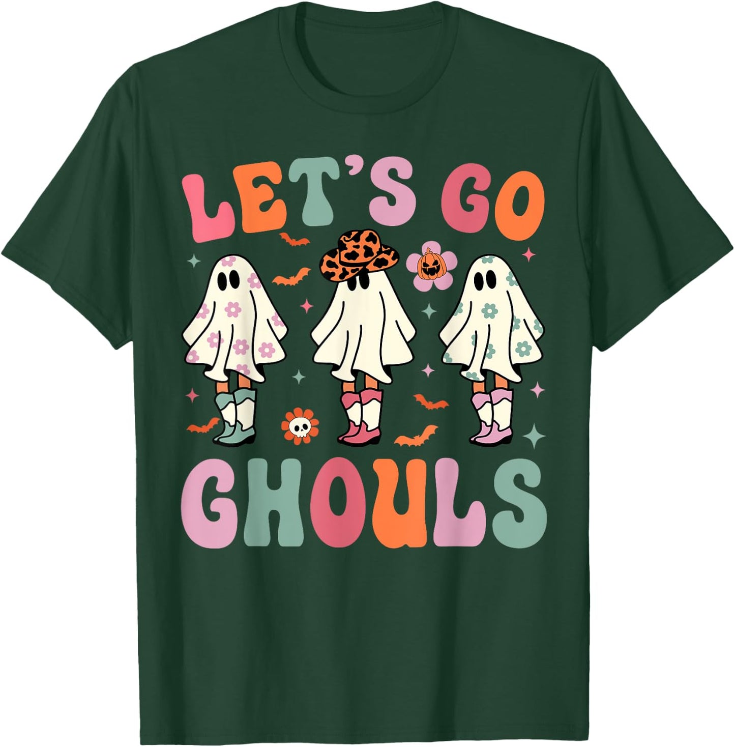 Let's Go Ghouls Ghost Cowgirls Groovy Halloween Party T-Shirt - T-Shirt | Forest