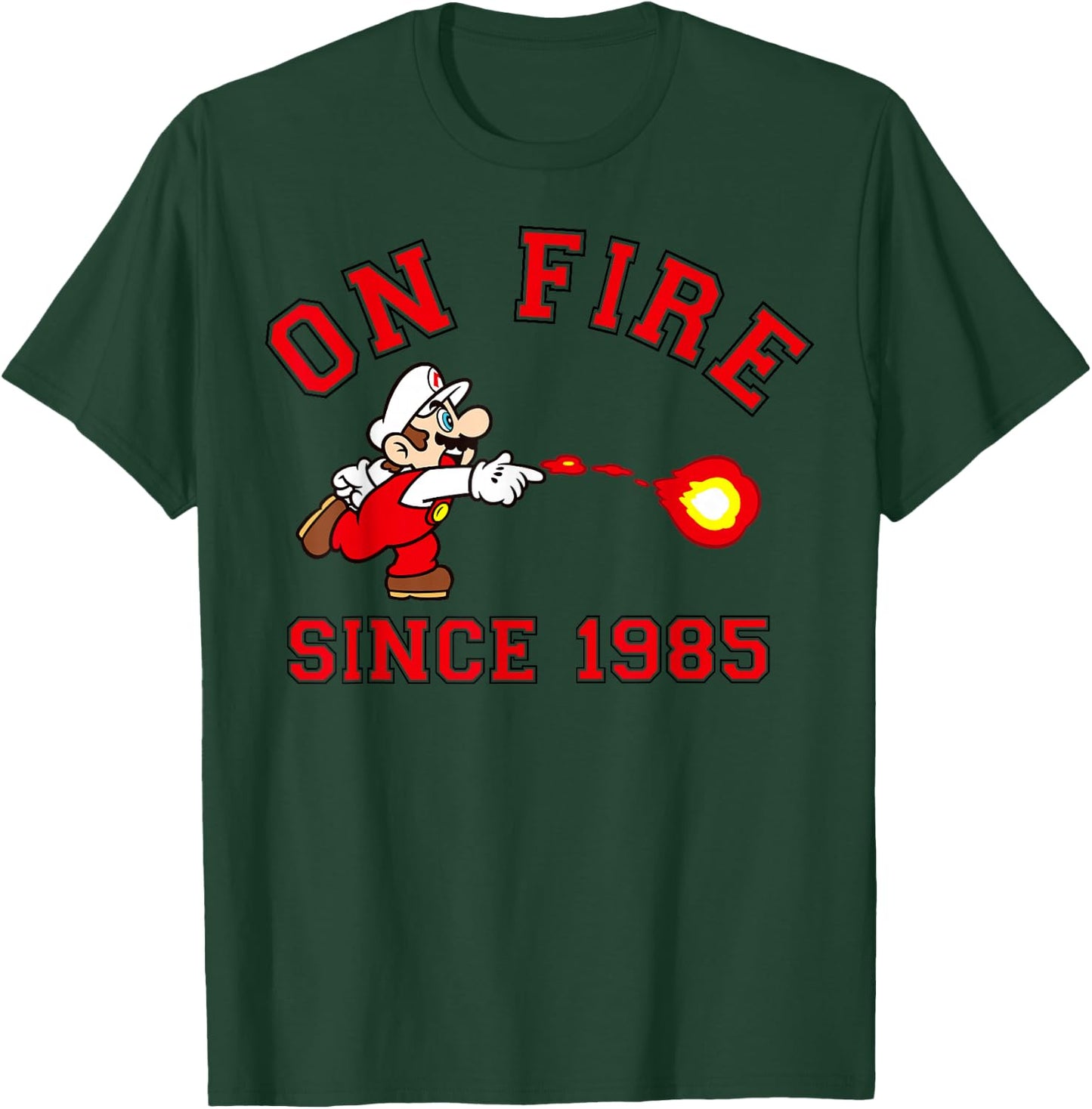 Super Mario Bros On Fire Since 1985 Red Text Collegiate T-Shirt - T-Shirt | Forest
