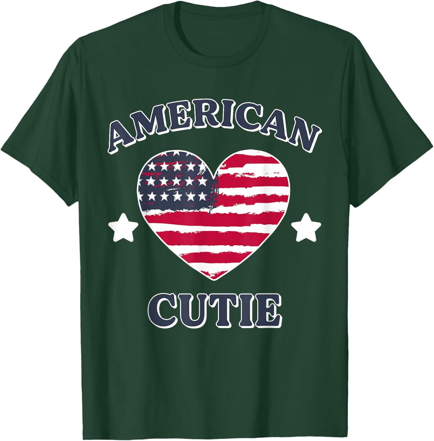 Girl American Cutie USA Flag Heart 4th July Patriot Toddler T-Shirt - T-Shirt | Forest