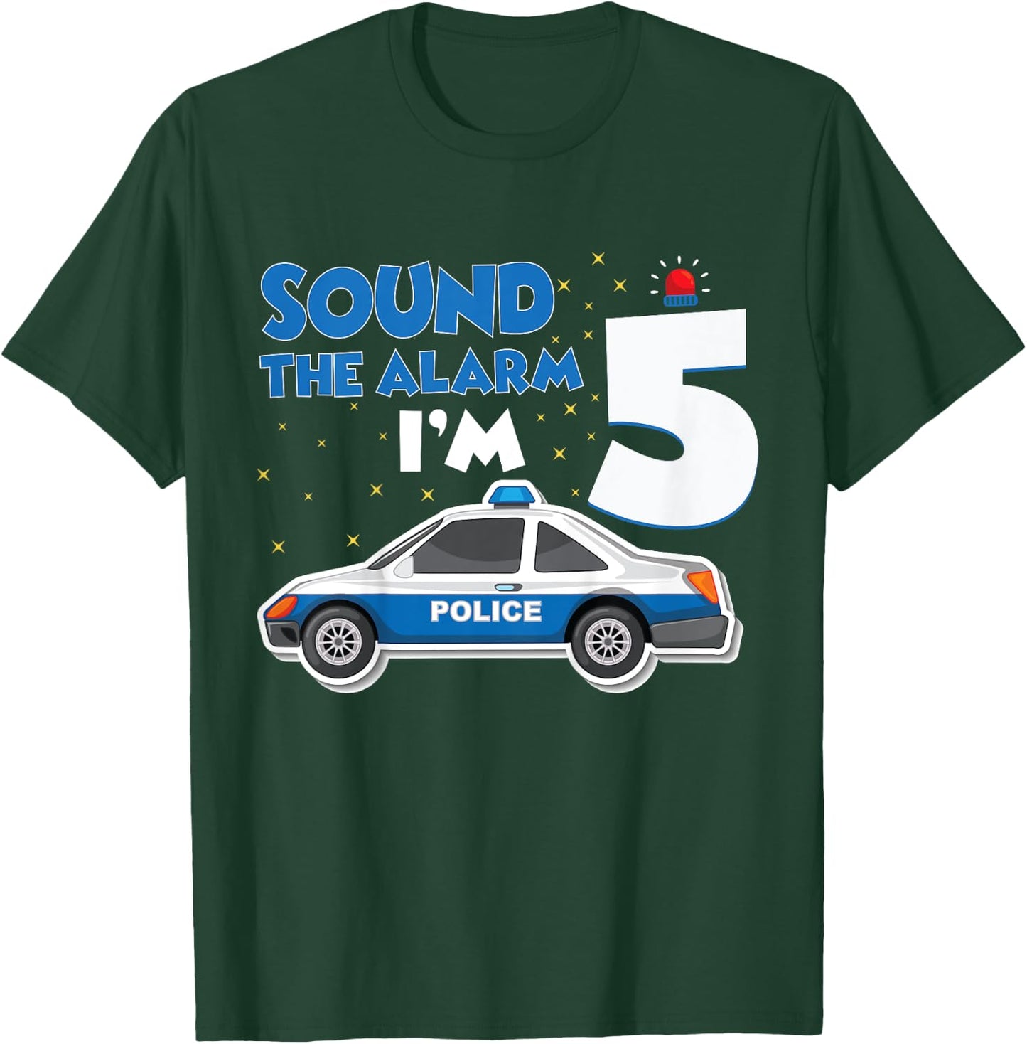 Kids Police Car 5th Birthday Boy 5 Cop Policeman Officer Five T-Shirt - T-Shirt | Forest