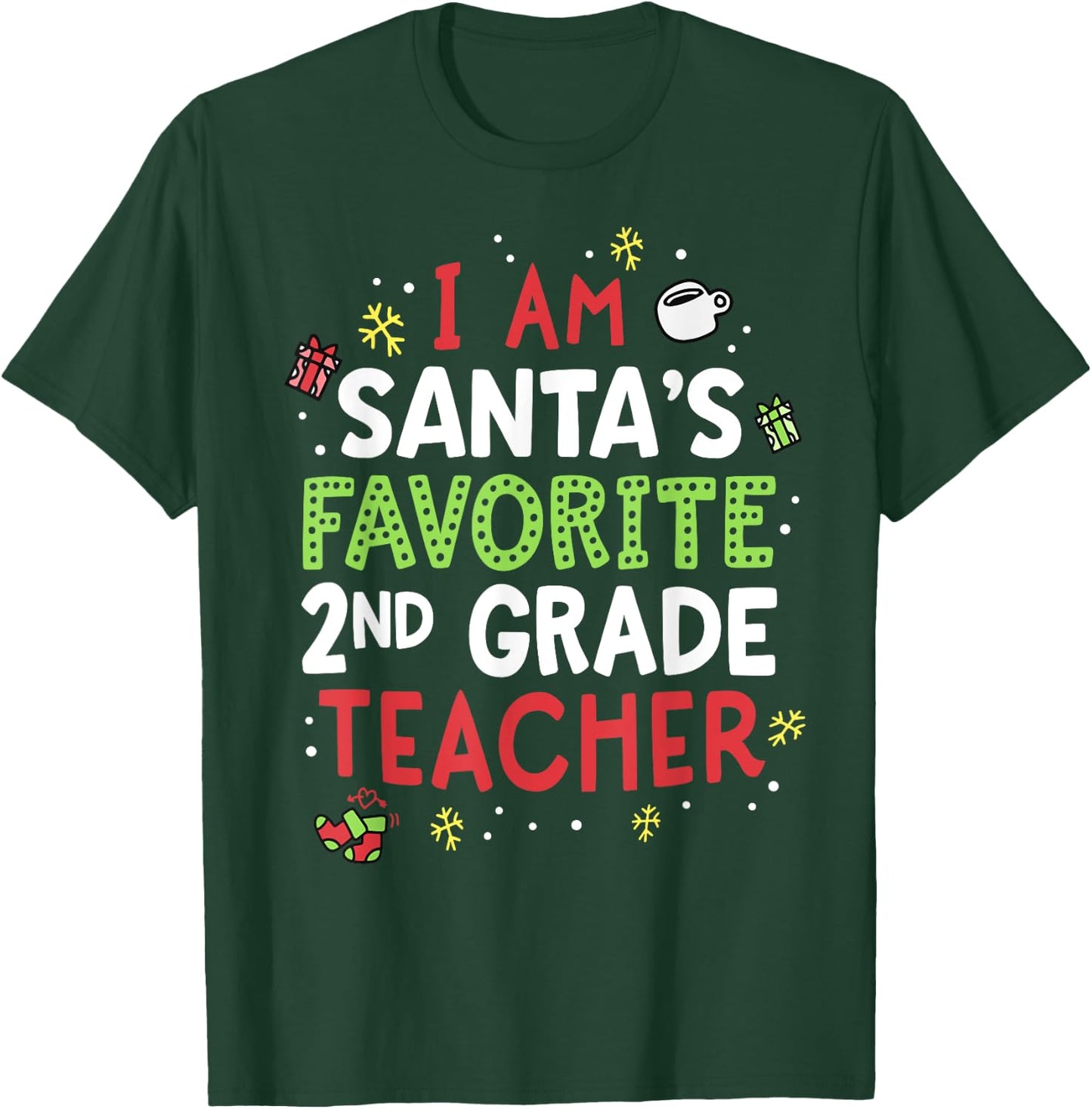 Santas Favorite Teacher Shirt Second 2nd Grade School Xmas T-Shirt - T-Shirt | Forest