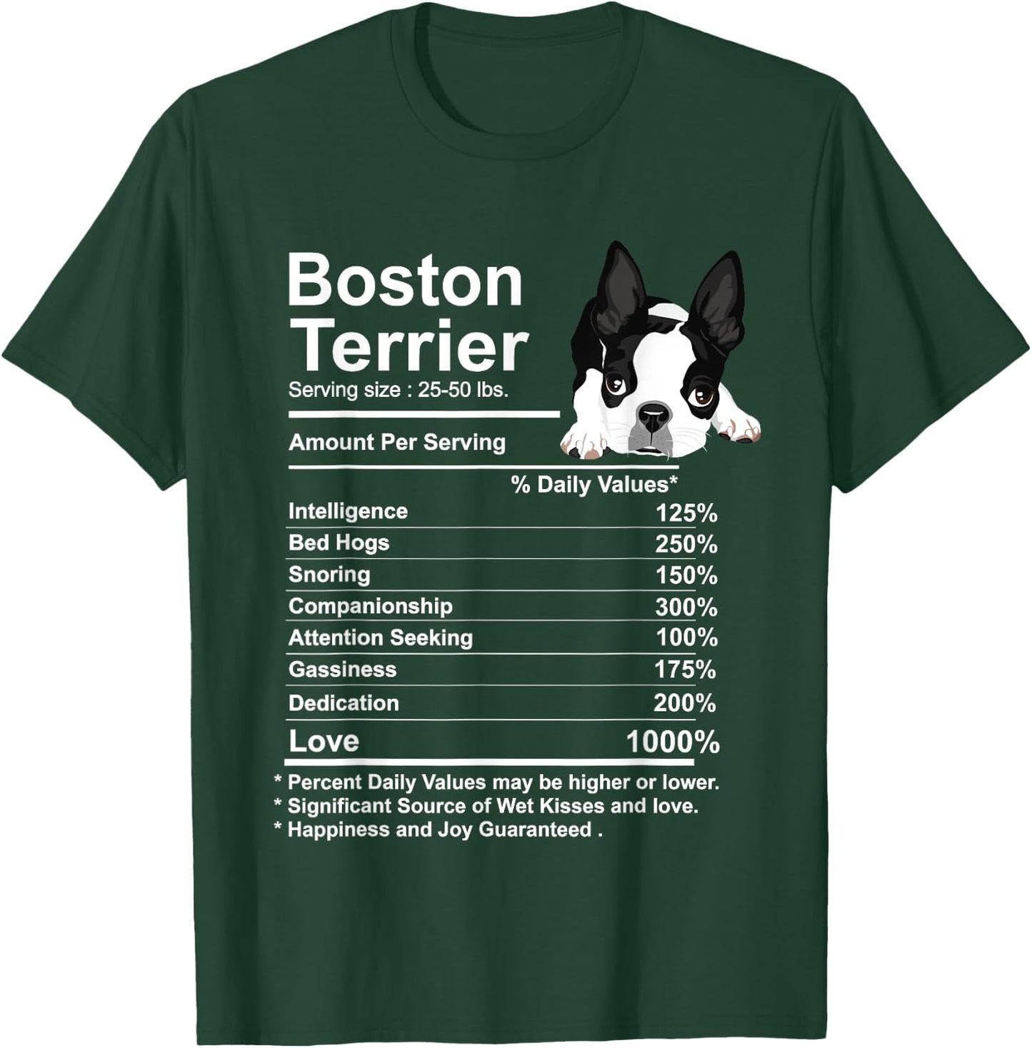 Funny Boston Terrier Facts Nutrition Gift Boston Terrier mom T-Shirt - T-Shirt | Forest