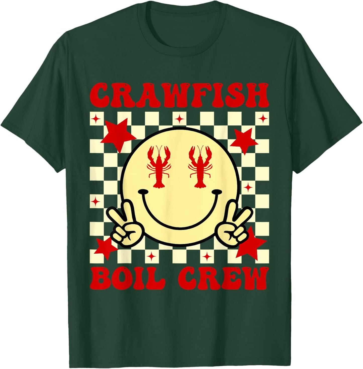 Crawfish Boil Crew Boys Girls Kid Crawfish Season Smile Face T-Shirt - T-Shirt | Forest
