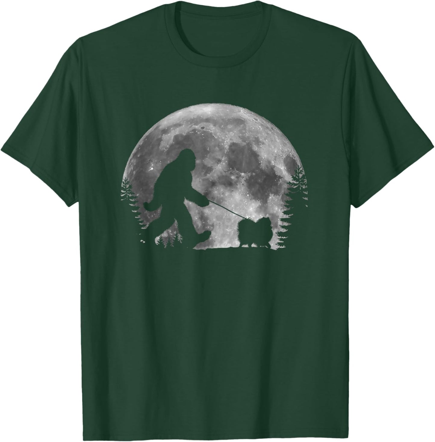Bigfoot Walking a Dog Funny Pomeranian Lovers Moon Halloween Women Kids T-Shirt - T-Shirt | Forest