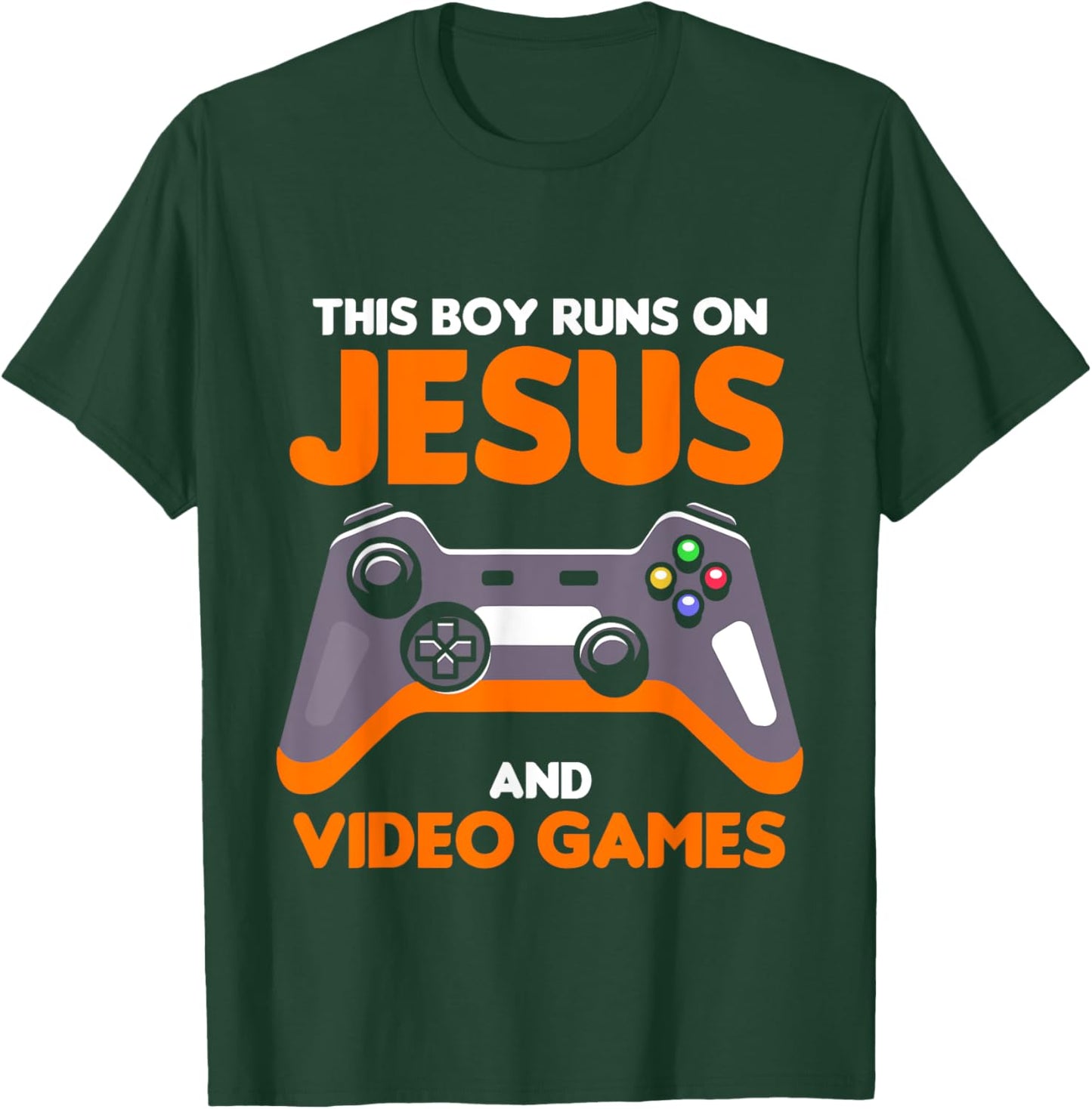 This Boy Runs On Jesus And Video Games Christian T-Shirt - T-Shirt | Forest