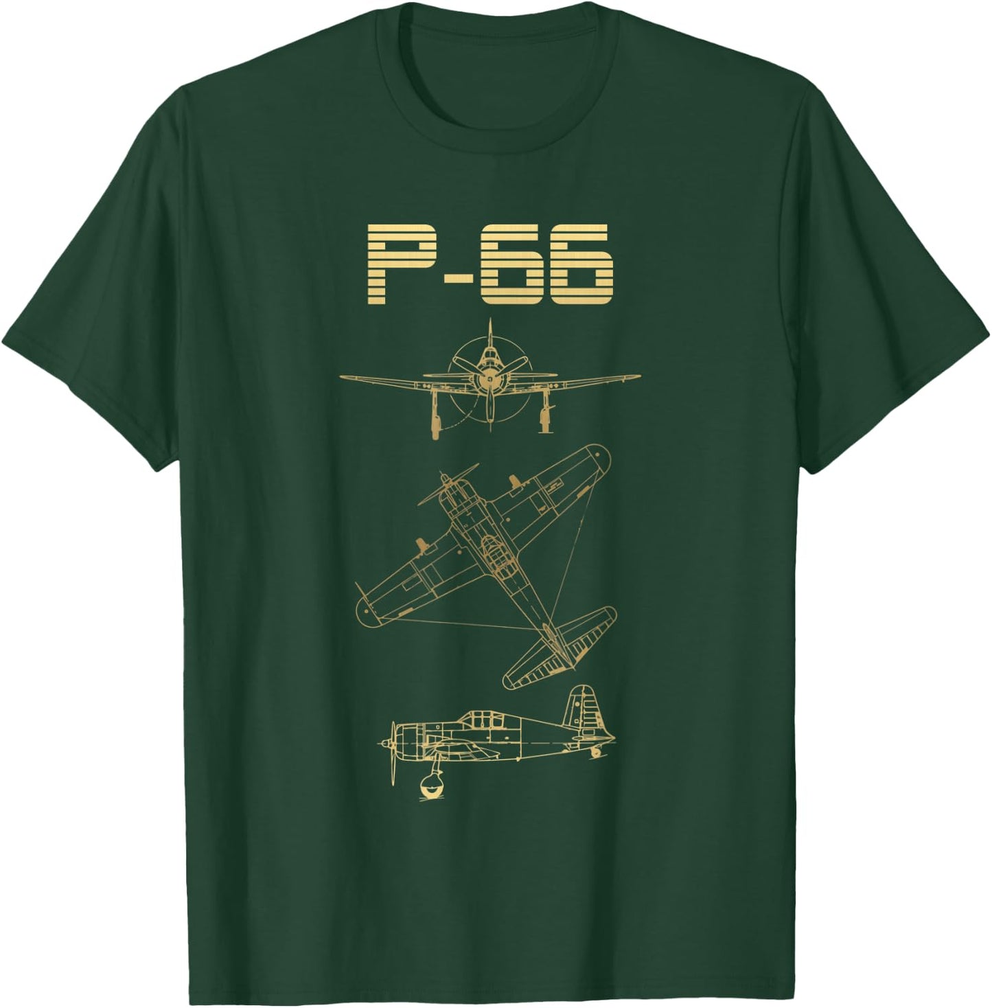 P-66 Fighter WW2 Plane Warbird Blueprint Schematics Diagram T-Shirt - T-Shirt | Forest