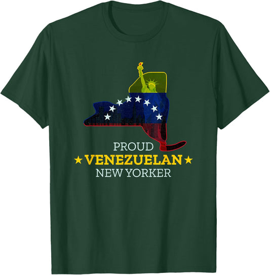 Proud Venezuelan New Yorker - New York Map Venezuela Flag T-Shirt - T-Shirt | Forest