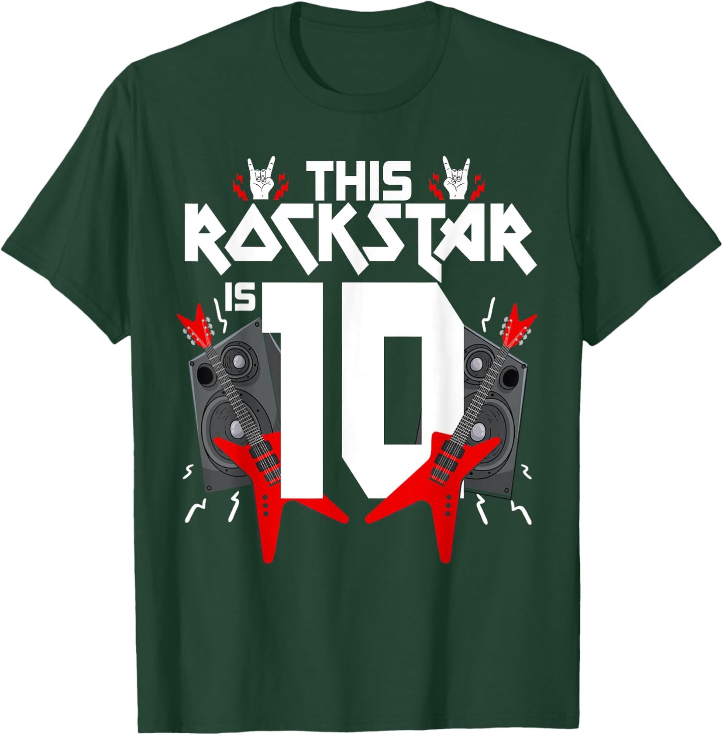 10 Year Old Rock And Roll Star Birthday Guitar 10th Gift T-Shirt - T-Shirt | Forest