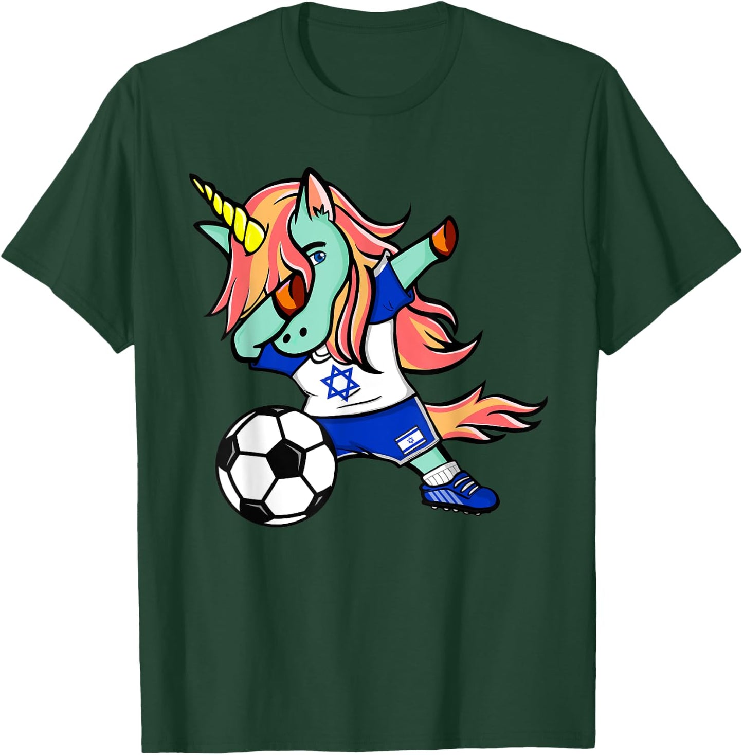 Funny Dabbing Unicorn Israel Football - Israeli Flag Soccer T-Shirt - T-Shirt | Forest