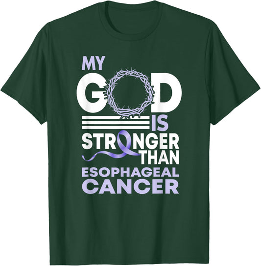 My God Is Stronger Than Esophageal Cancer Awareness Ribbon T-Shirt - T-Shirt | Forest