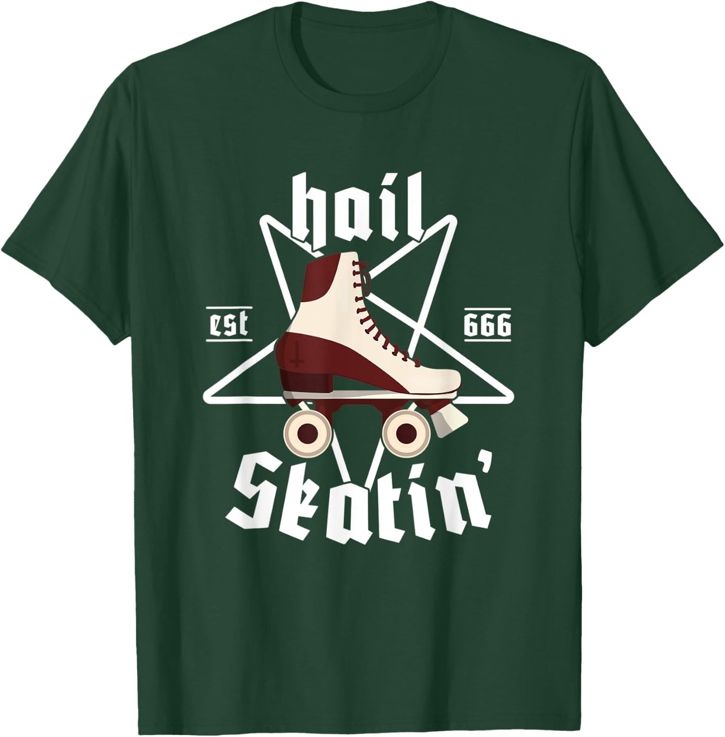 Satanic Cross Roller Skating Hail' Skatin' Satan Pentagram T-Shirt - T-Shirt | Forest