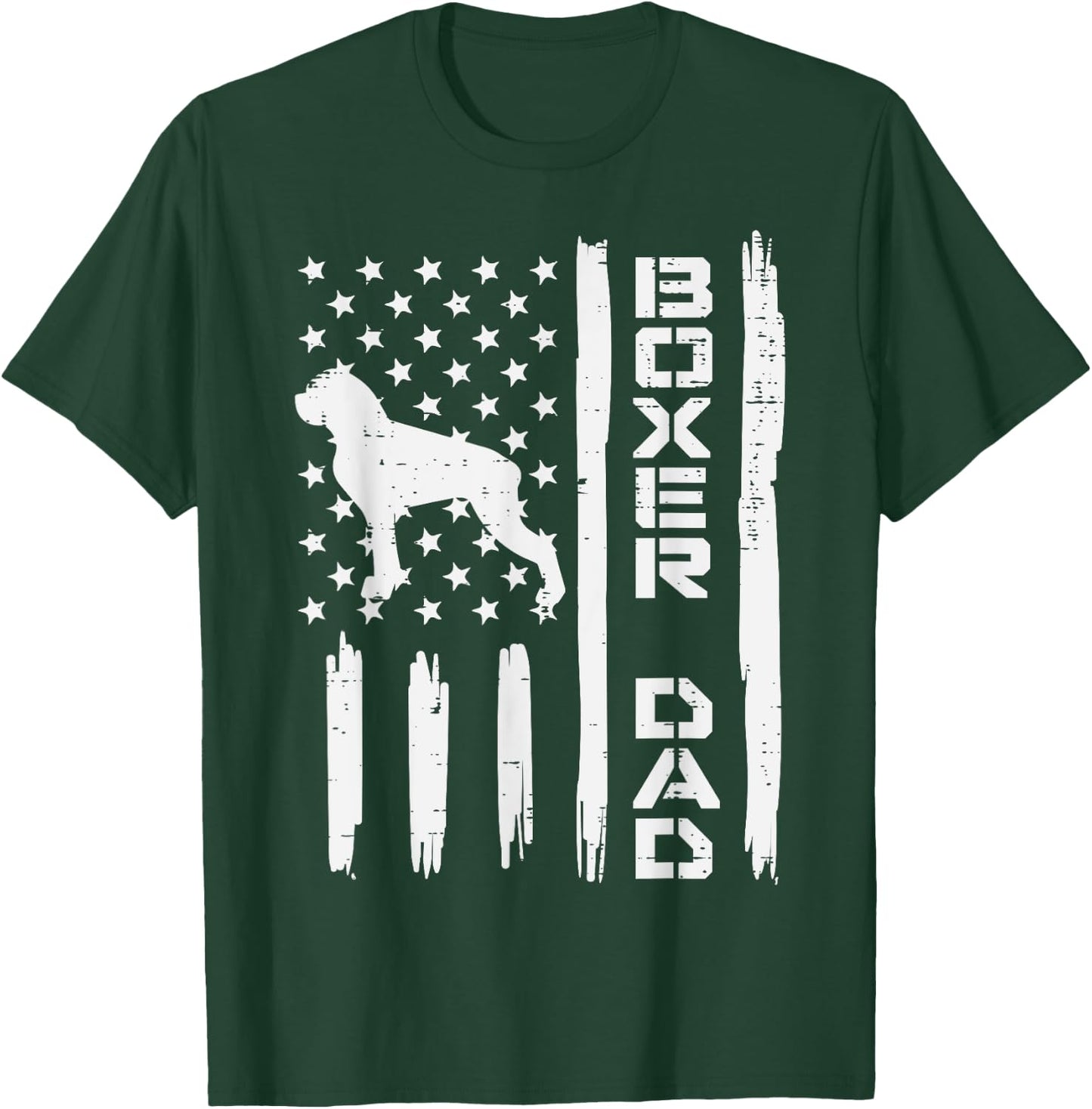 Boxer Dad US Flag Vintage Patriotic Dog Lover Owner Men Gift T-Shirt - T-Shirt | Forest