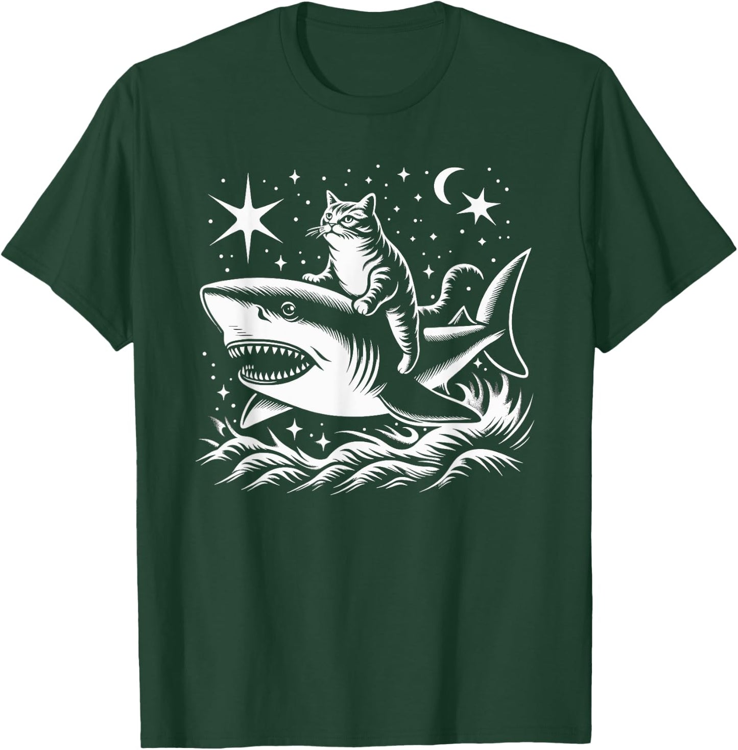 Cute Anime Cat Riding Shark Lover Kawaii Kitten Lover Kids T-Shirt - T-Shirt | Forest
