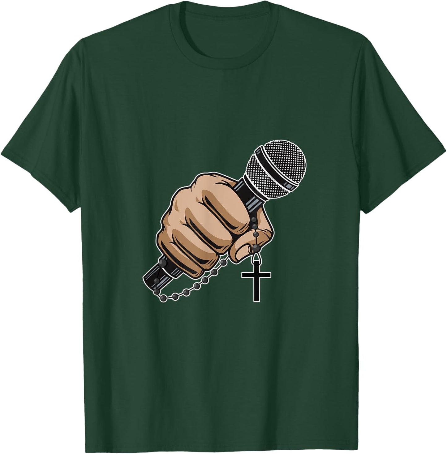 Mic Microphone Priest Cross Believer Religious Bible Gift T-Shirt - T-Shirt | Forest