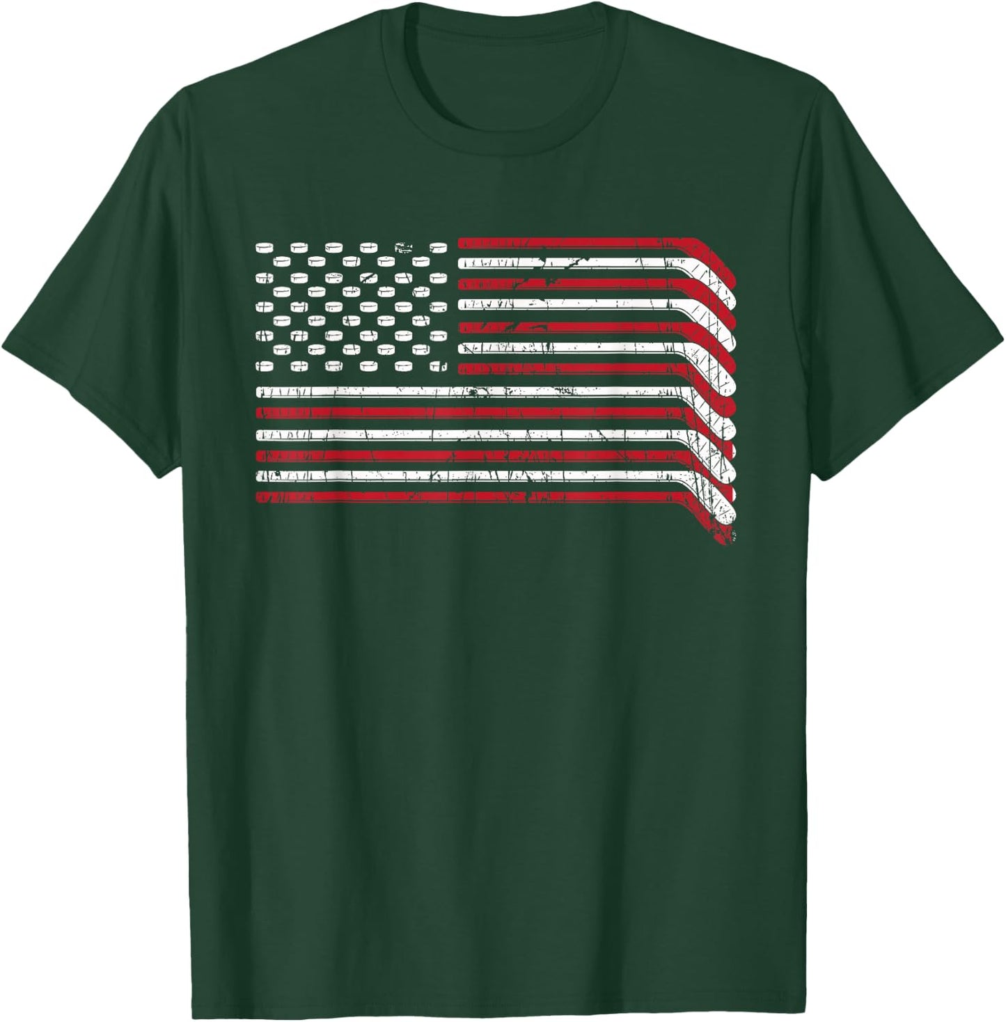 USA Flag Hockey Sticks American Pride 4th of July Ice Hockey T-Shirt - T-Shirt | Forest