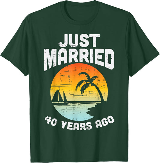 Just Married 40 Years Ago Anniversary Cruise Couple Gift T-Shirt - T-Shirt | Forest